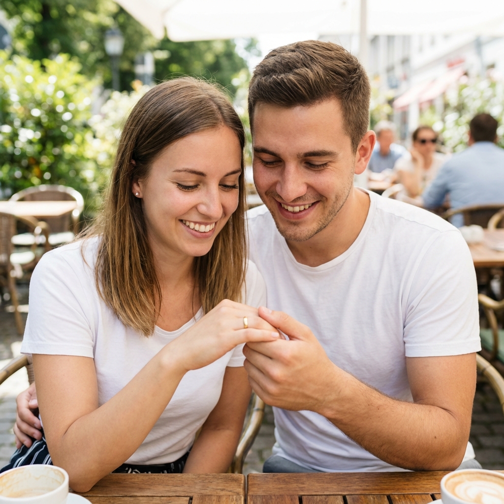 Casal feliz com alianças WM Jóias